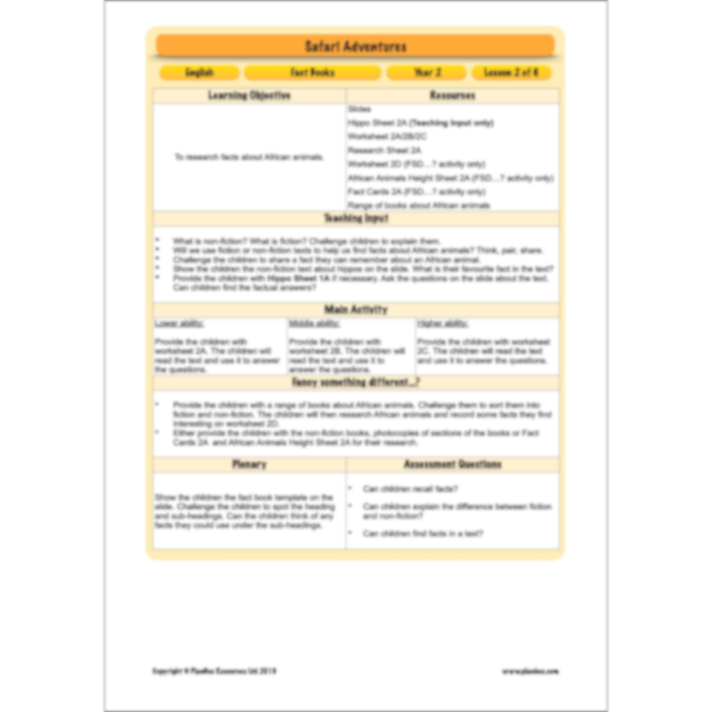 PlanBee Safari Adventures KS1 | English Lesson Pack