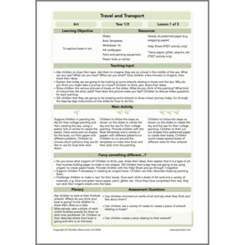 PlanBee Travel and Transport Topic Enrichment Pack