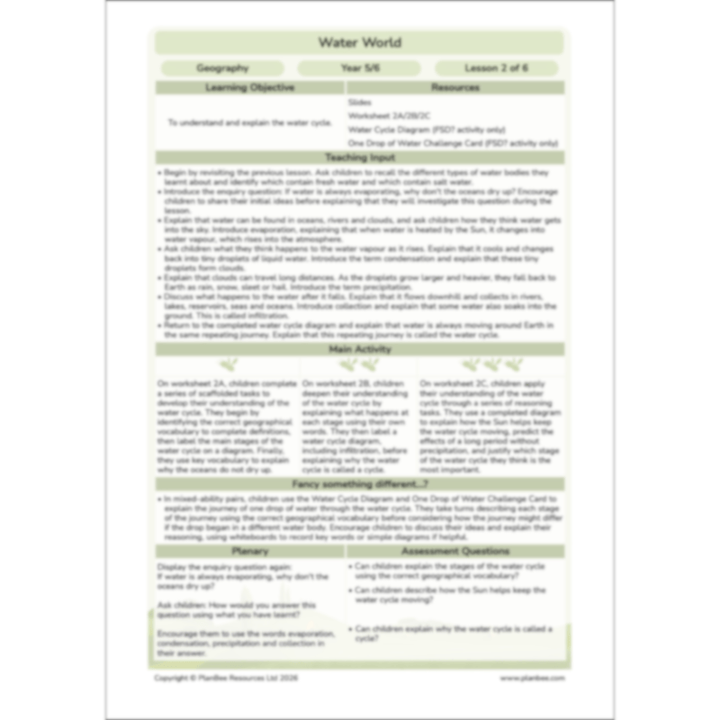 PlanBee Water World Rivers and Coasts KS2 Geography Pack by PlanBee