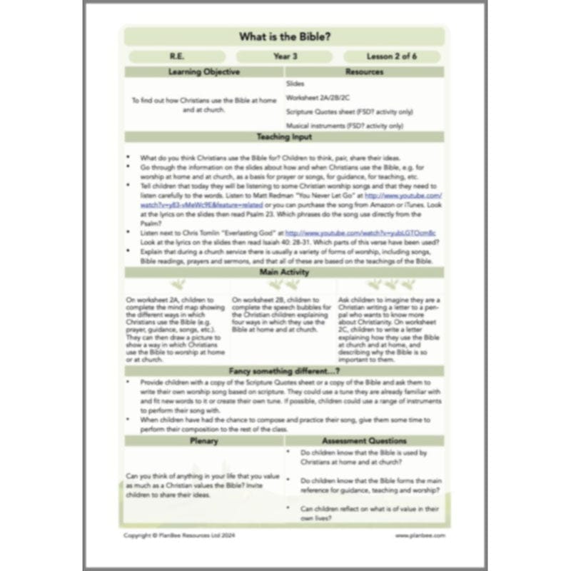 PlanBee What is the Christian Bible? Year 3 KS1 PlanBee RE Lessons