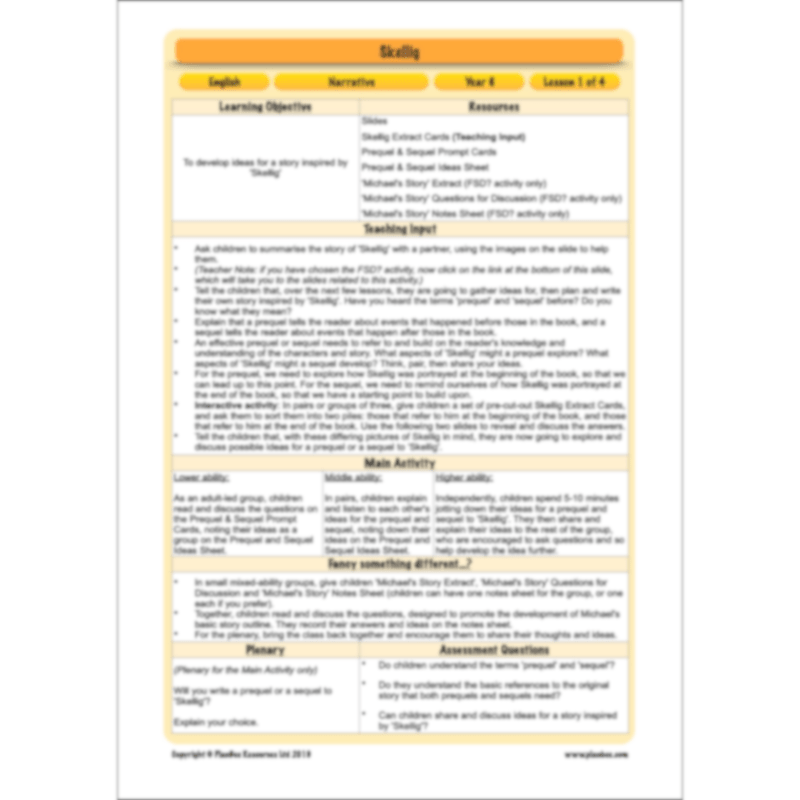 PlanBee Skellig: Narrative