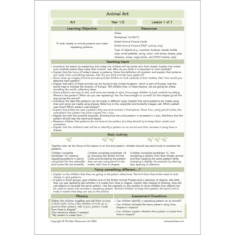 PlanBee Animal Art KS1 | Art Lesson Pack