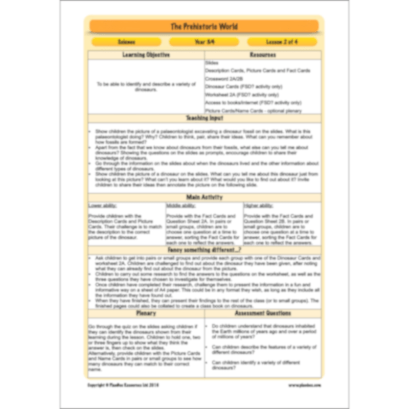 PlanBee Dinosaurs Topic KS2 Enrichment Lesson Pack