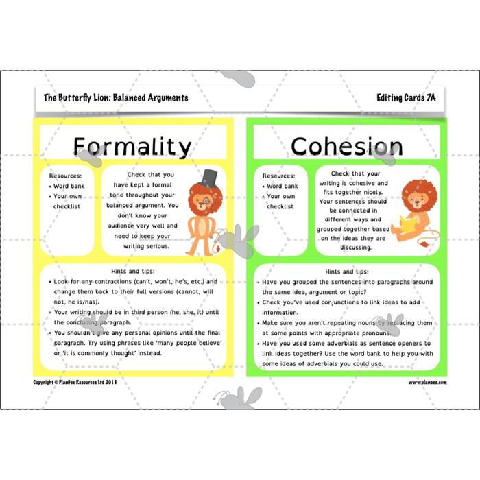 PlanBee The Butterfly Lion: Balanced Arguments KS2 Lesson Pack