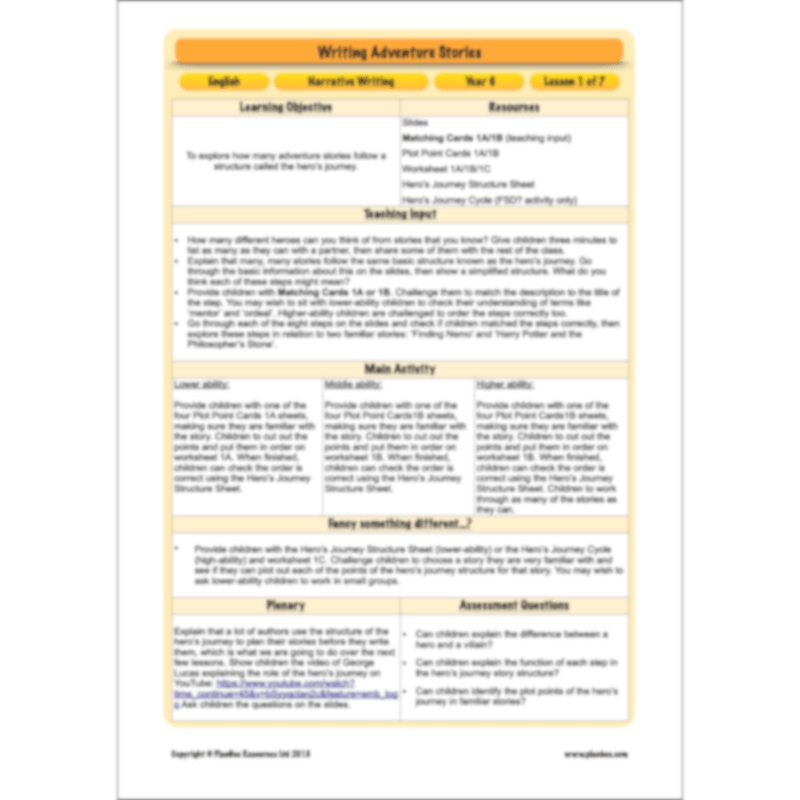 PlanBee Year 6 KS2 Adventure Story Writing Lesson Planning Pack by PlanBee