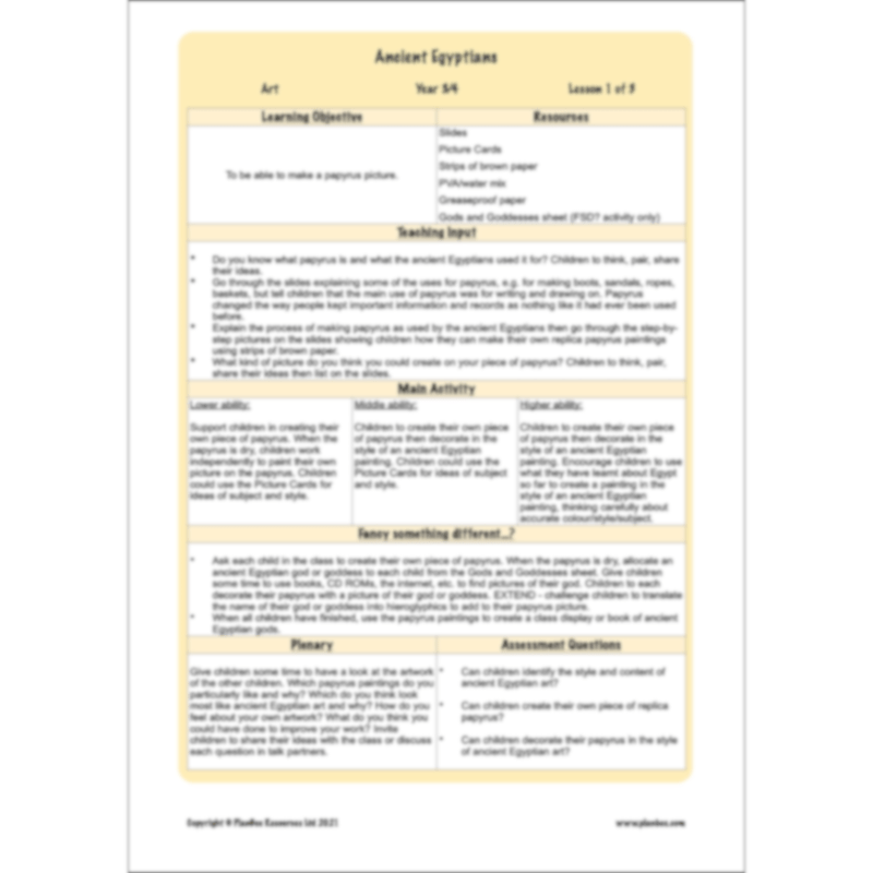 PlanBee Ancient Egyptians Topic KS2 Enrichment Lesson Pack
