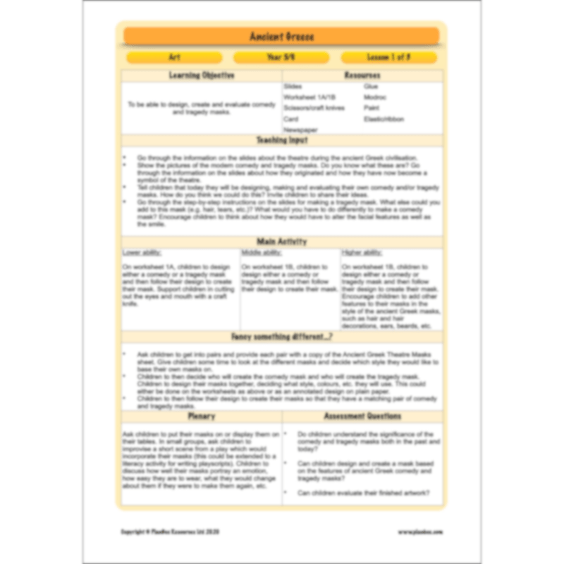 PlanBee Ancient Greece Topic KS2 Enrichment Lesson Pack