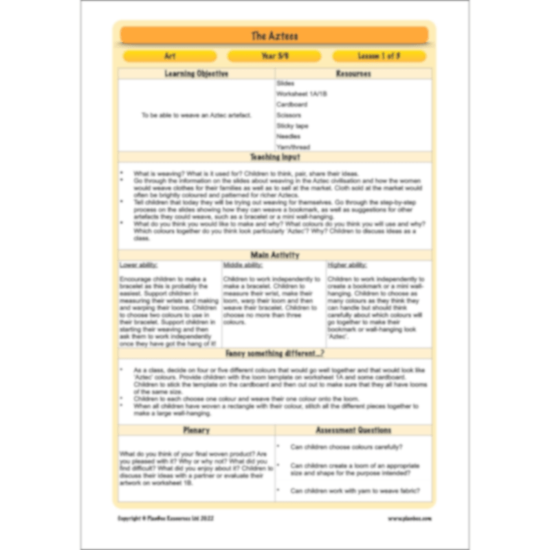 PlanBee Aztecs KS2 Topic Enrichment Pack