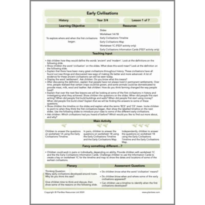PlanBee Early Civilisations KS2 History lessons | PlanBee