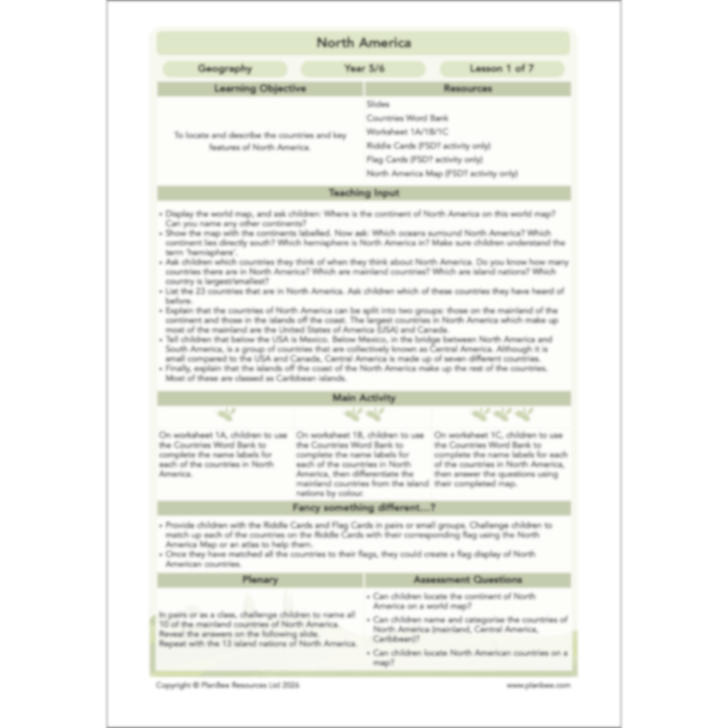 PlanBee North America KS2 Geography Lesson Pack