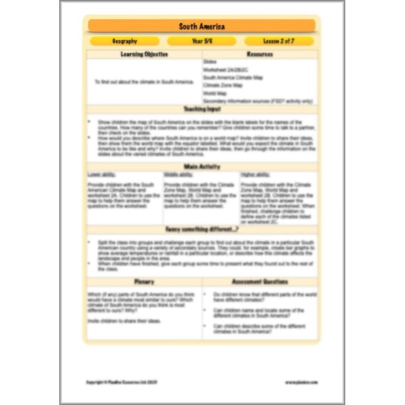 PlanBee South America KS2 Geography Lesson Pack by PlanBee