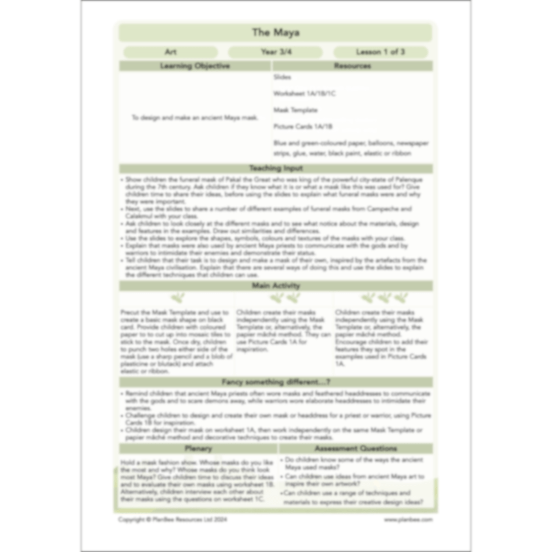 PlanBee The Maya KS2 Topic Enrichment Lesson Pack