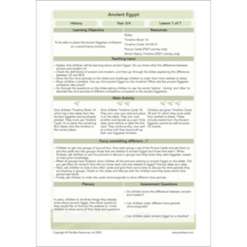 PlanBee Who were the Ancient Egyptians? KS2 History Lesson Pack
