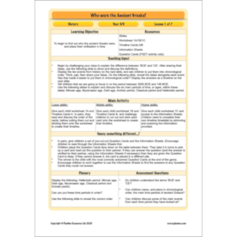 PlanBee Who were the Ancient Greeks KS2 History Lesson Plans