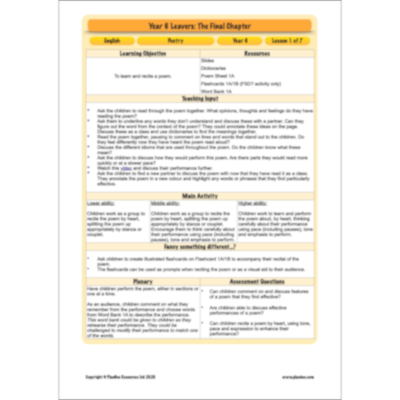 PlanBee Year 6 Leavers: The Final Chapter | KS2 English Pack