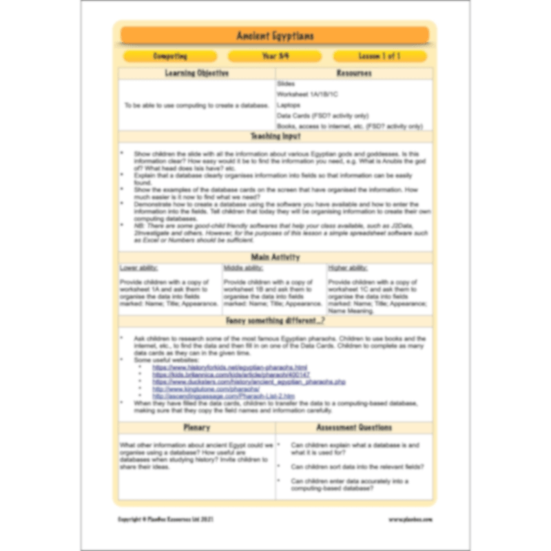PlanBee Ancient Egyptians Topic KS2 Enrichment Lesson Pack