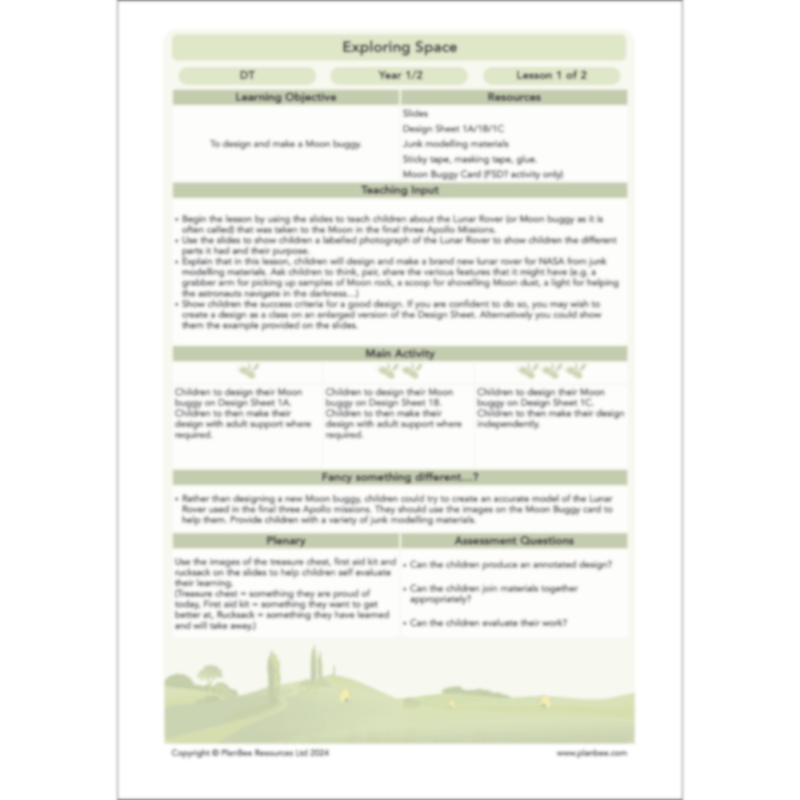 PlanBee Exploring Space Topic KS1 Enrichment Lesson Pack