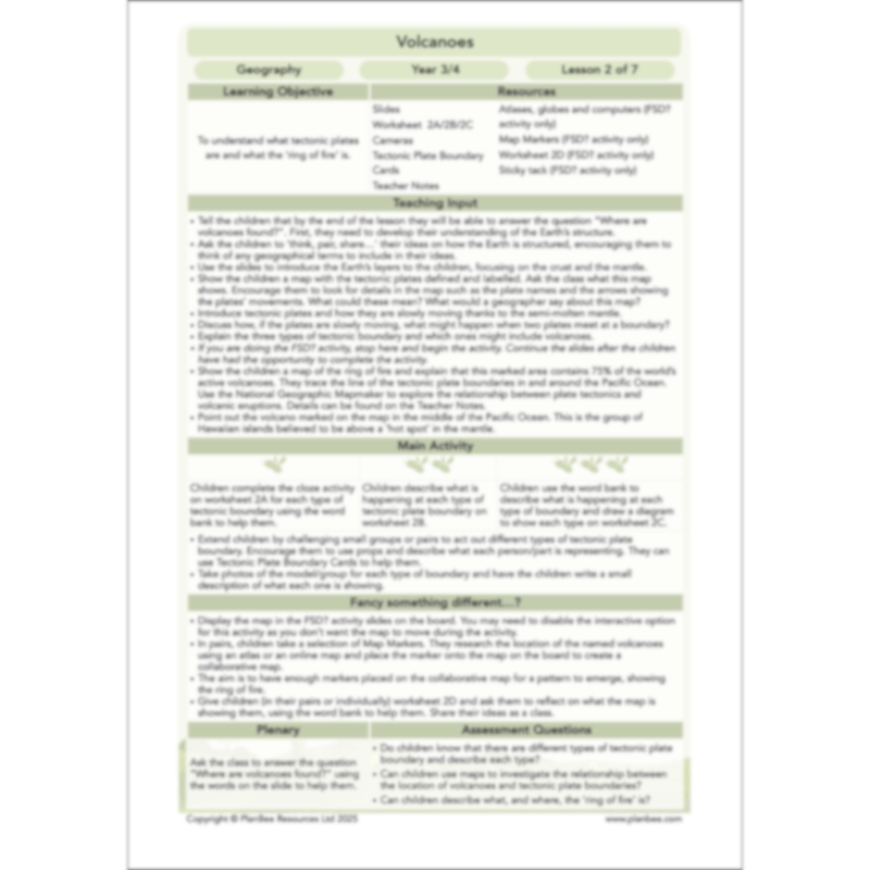 PlanBee Volcanoes KS2 Geography Lesson Planning