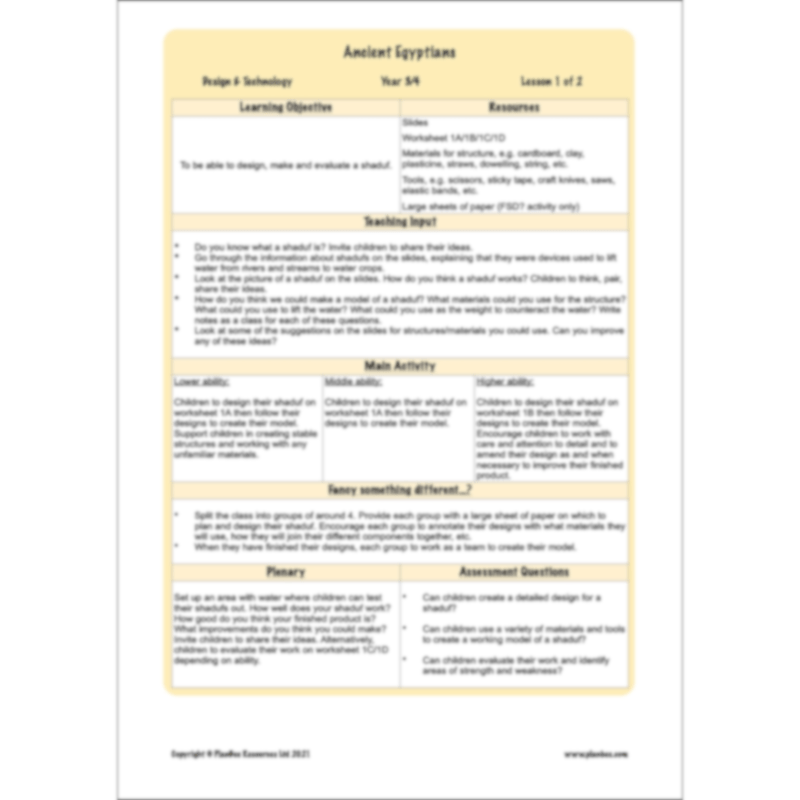 PlanBee Ancient Egyptians Topic KS2 Enrichment Lesson Pack