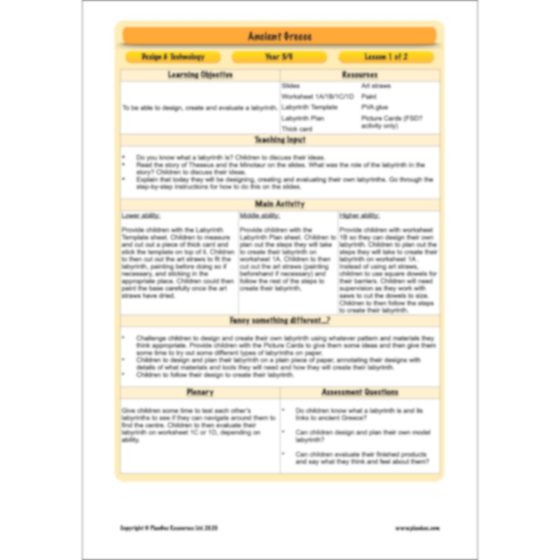 PlanBee Ancient Greece Topic KS2 Enrichment Lesson Pack