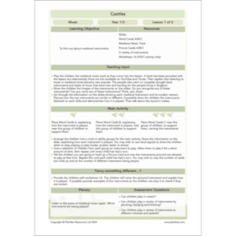 PlanBee Castles Topic KS1 Enrichment Lesson Pack