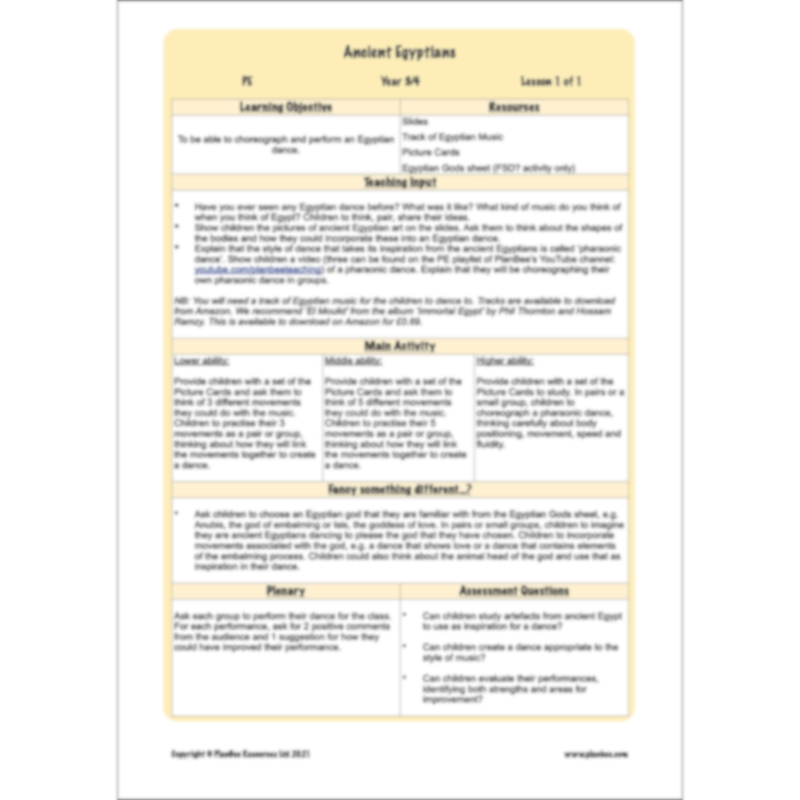 PlanBee Ancient Egyptians Topic KS2 Enrichment Lesson Pack