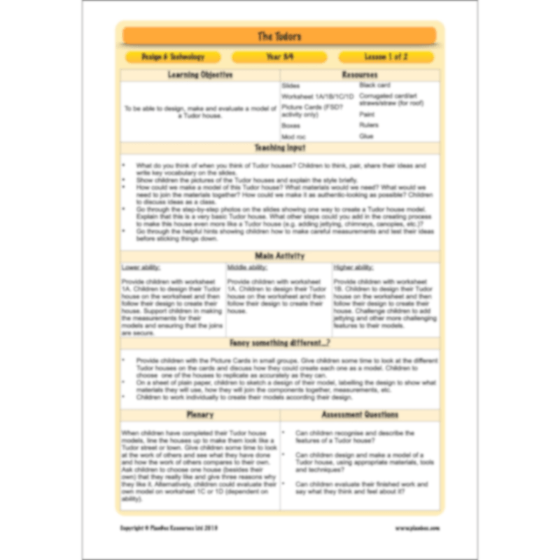 PlanBee The Tudors Topic KS2 Enrichment Lesson Pack