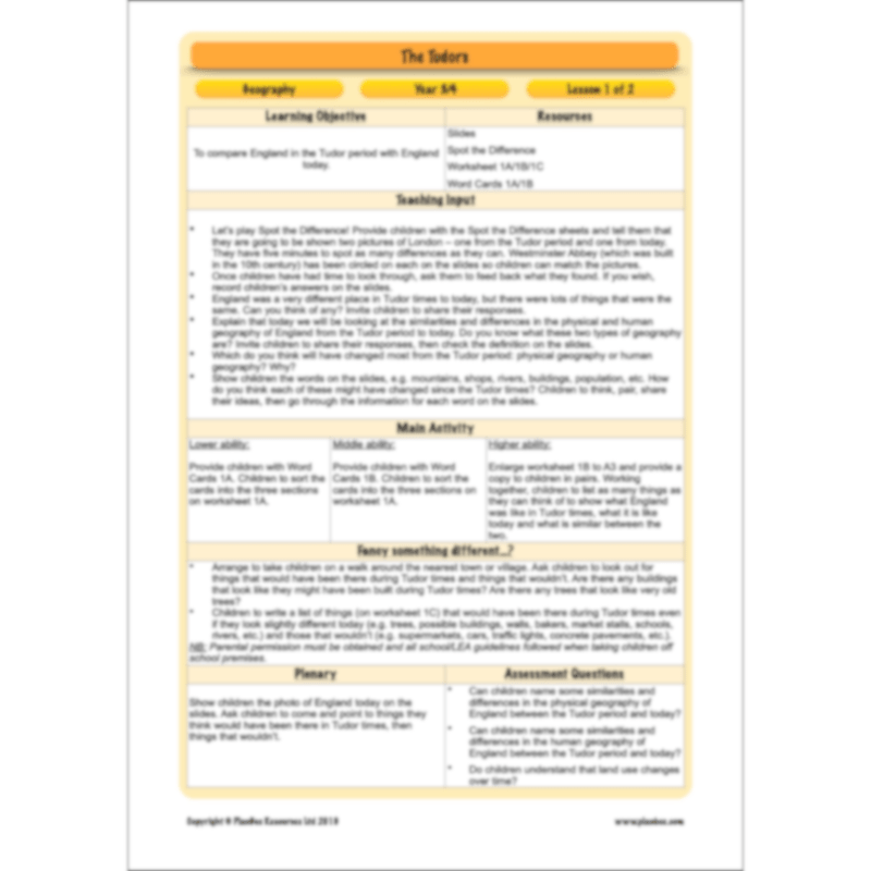 PlanBee The Tudors Topic KS2 Enrichment Lesson Pack