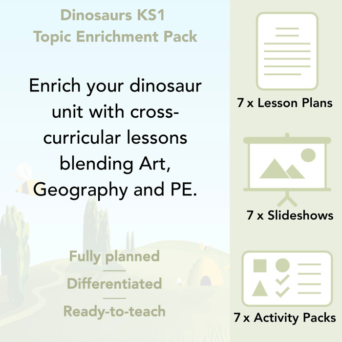 PlanBee Dinosaurs KS1 Topic Enrichment Lesson Pack