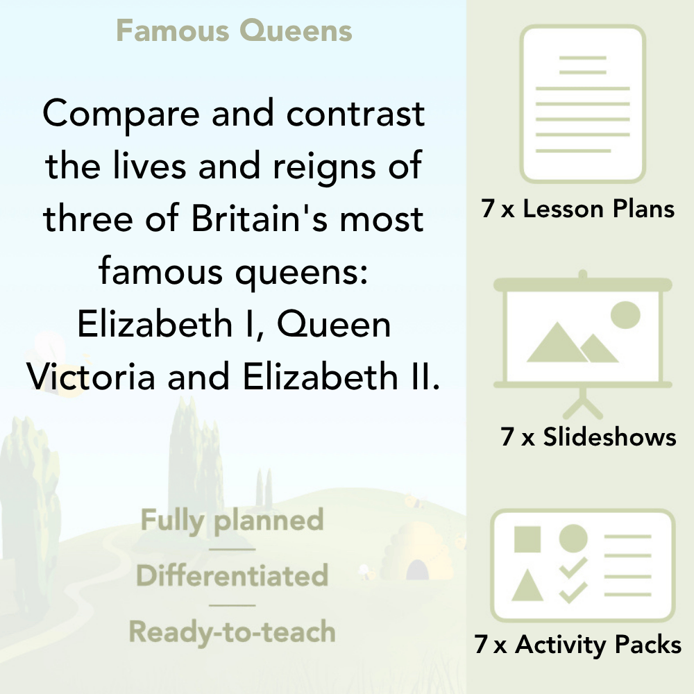 PlanBee Famous Queens | KS1 History Lesson Pack by PlanBee