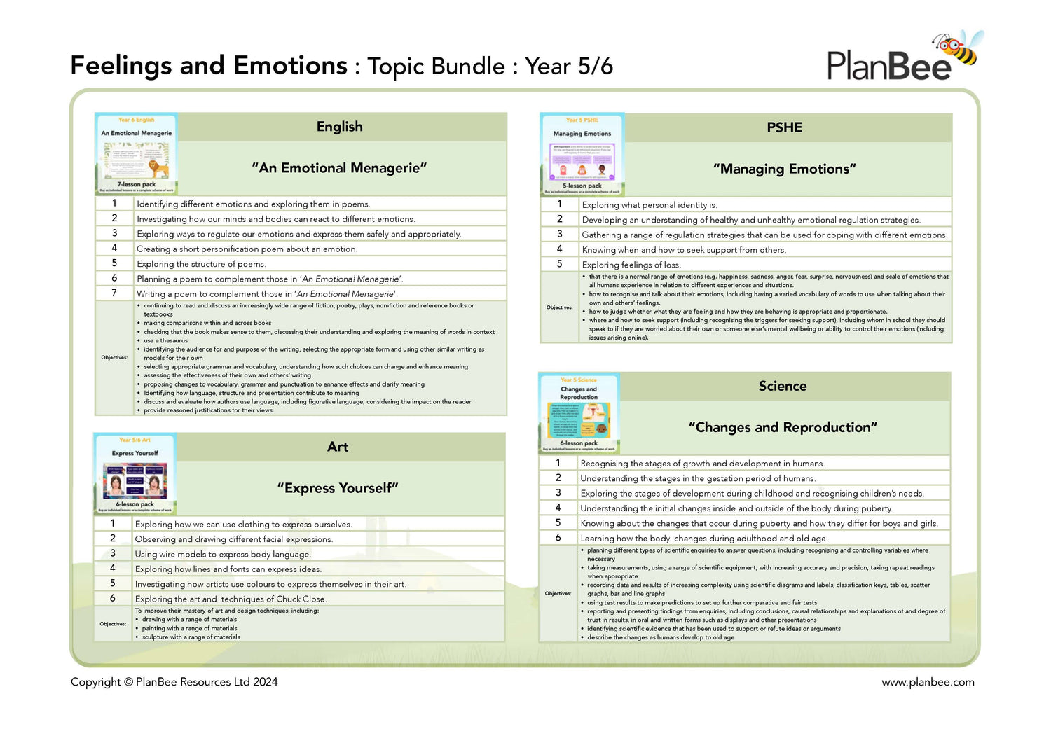 Educational topic bundle for Year 5/6 students on feelings and emotions with PlanBee.