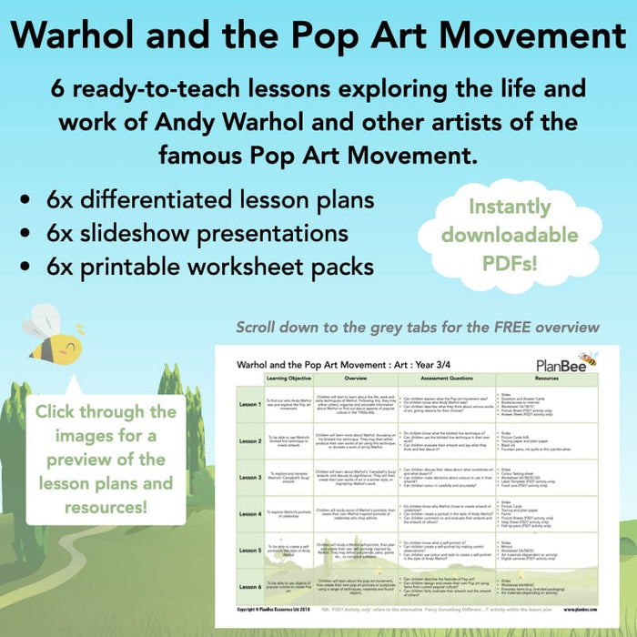 PlanBee Andy Warhol KS2 Art Lessons The Pop Art Movement | PlanBee