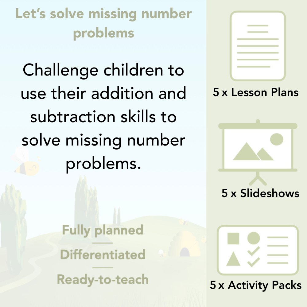 PlanBee Let’s solve missing number problems - Year 1 KS1 Maths plans