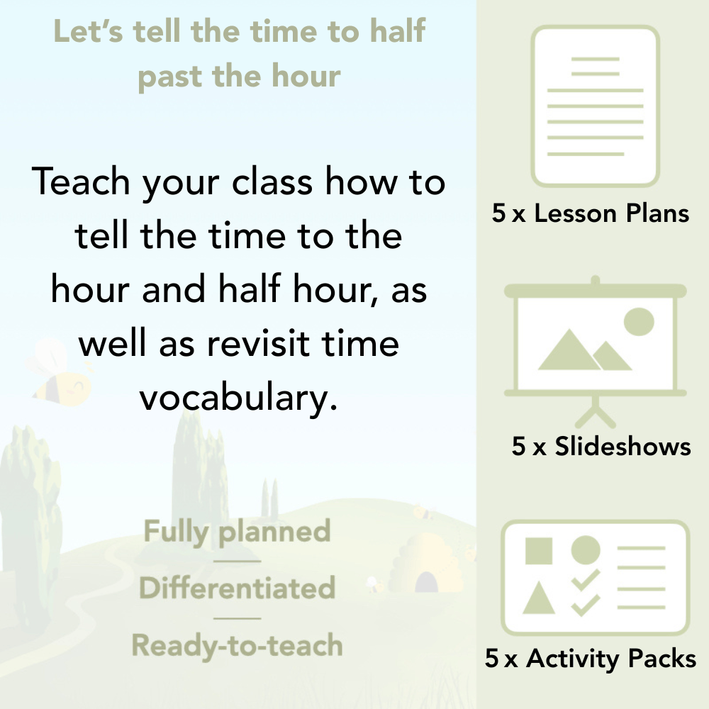 PlanBee Tell the time to half past the hour Year 1 Maths by PlanBee