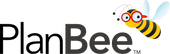 Logo of PlanBee with a bee character