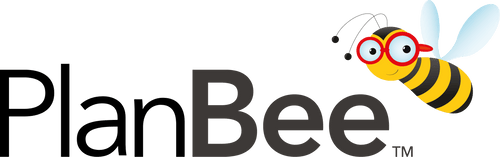 Logo of PlanBee with a bee character