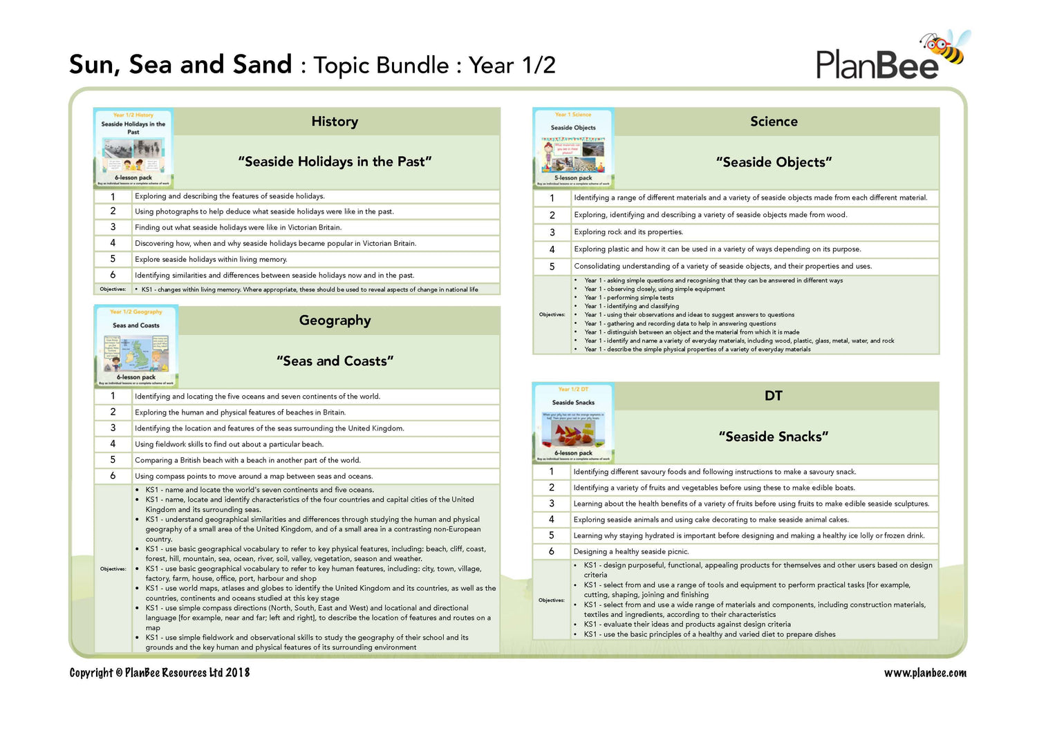 PlanBee Sun Sea and Sand Topic KS1 Lesson Packs