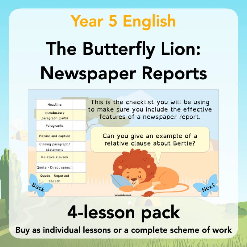 PlanBee The Butterfly Lion: Newspaper Reports KS2 English Pack