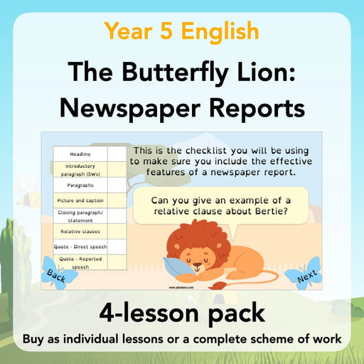 PlanBee The Butterfly Lion: Newspaper Reports KS2 English Pack