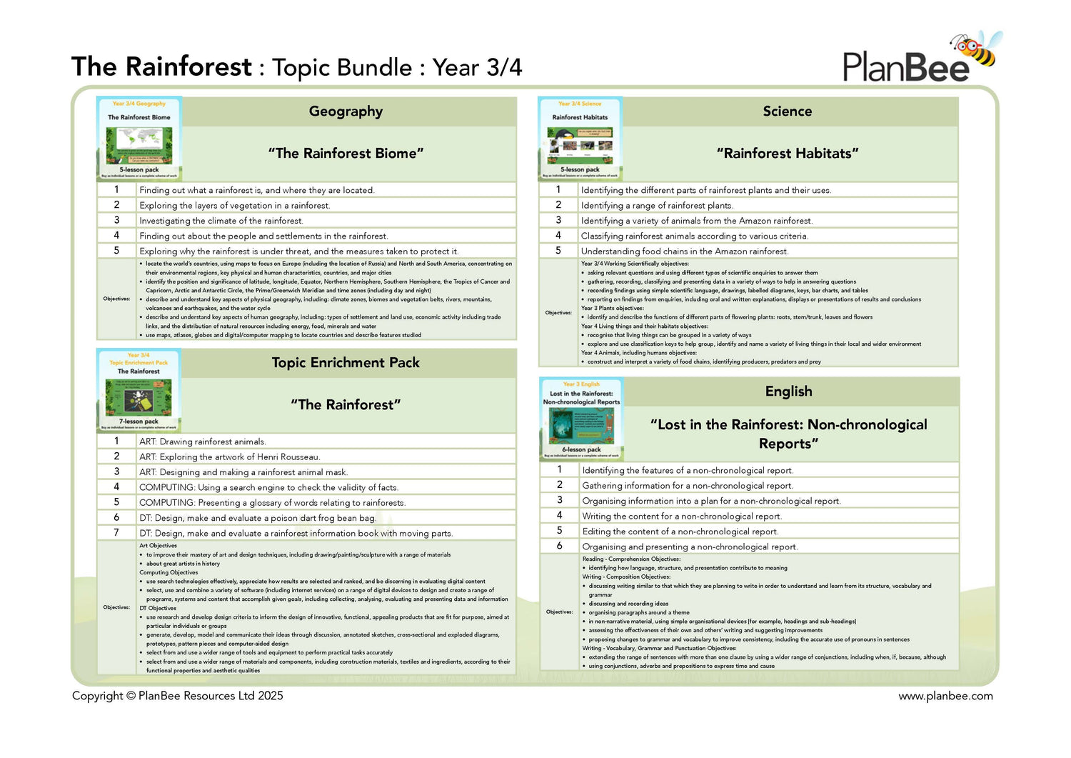 Educational topic bundle for The Rainforest with PlanBee branding