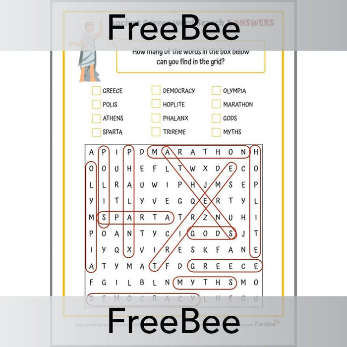 PlanBee Free Ancient Greece Word Search | PlanBee FreeBees