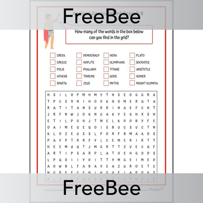 PlanBee Free Ancient Greece Word Search | PlanBee FreeBees