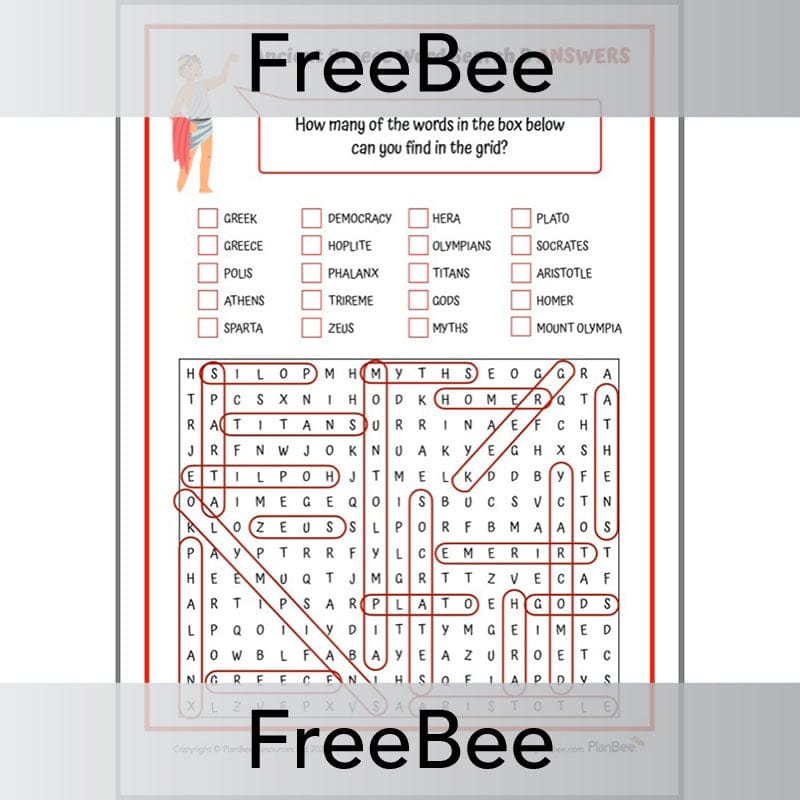 PlanBee Free Ancient Greece Word Search | PlanBee FreeBees