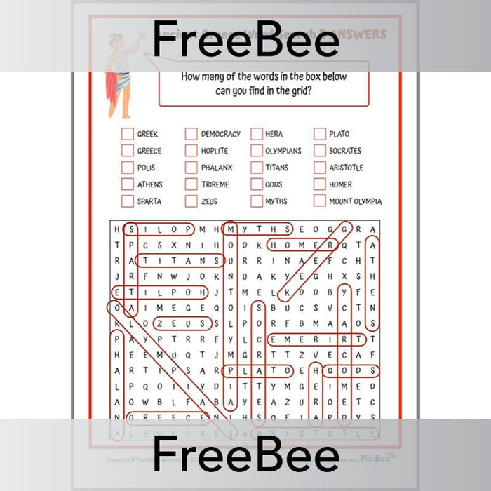 PlanBee Free Ancient Greece Word Search | PlanBee FreeBees