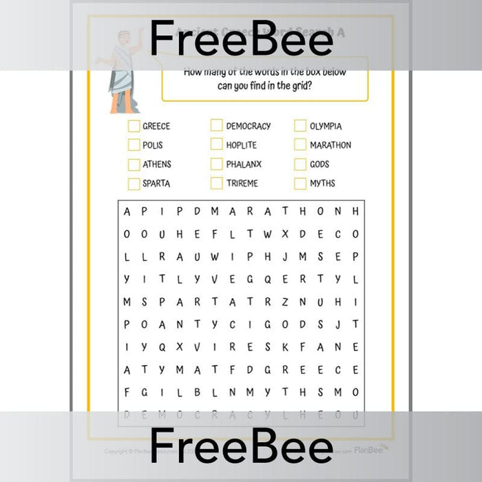 PlanBee Free Ancient Greece Word Search | PlanBee FreeBees