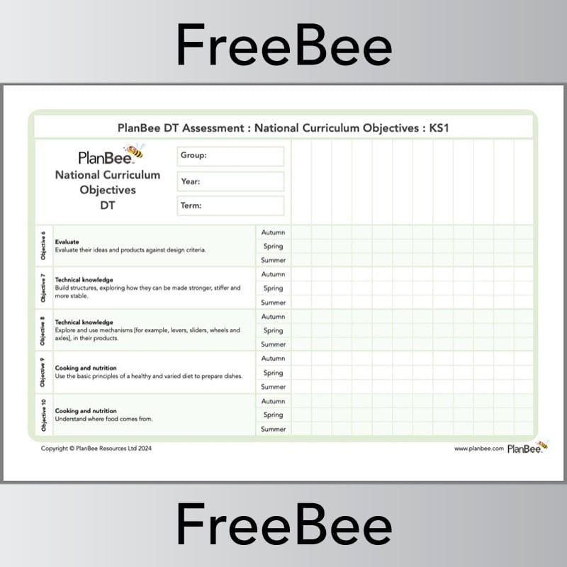 PlanBee Design and Technology KS1 Assessment Grid PDF by PlanBee