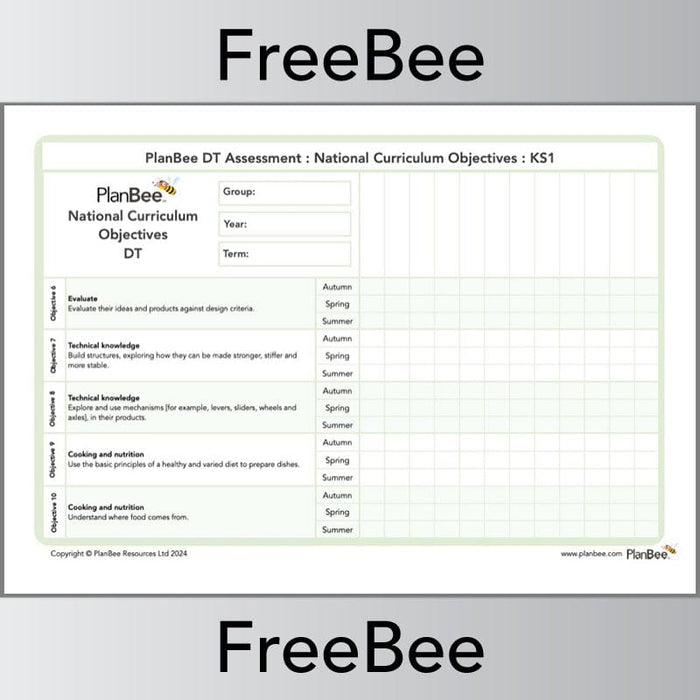 PlanBee Design and Technology KS1 Assessment Grid PDF by PlanBee