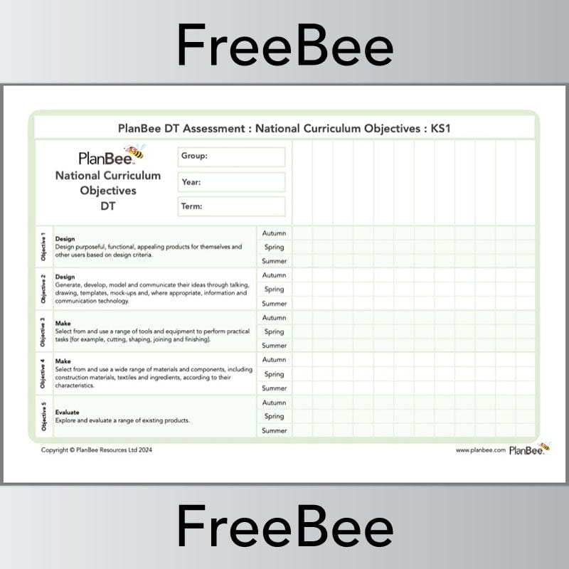 PlanBee Design and Technology KS1 Assessment Grid PDF by PlanBee