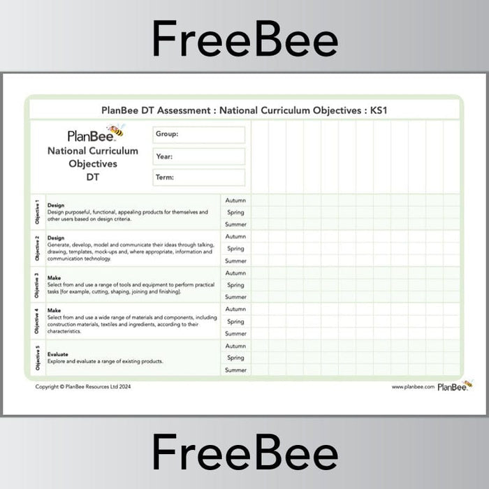 PlanBee Design and Technology KS1 Assessment Grid PDF by PlanBee