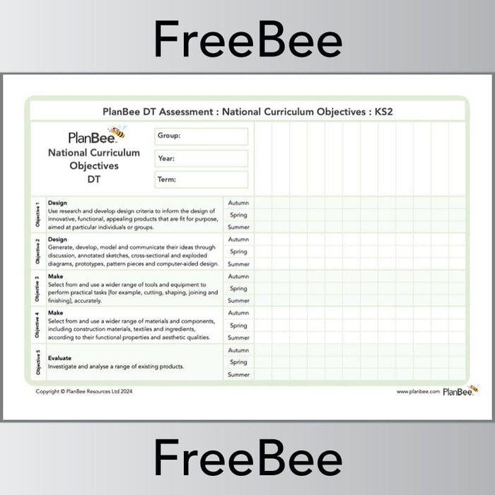 PlanBee Design and Technology Assessment Grid Free PDF by PlanBee